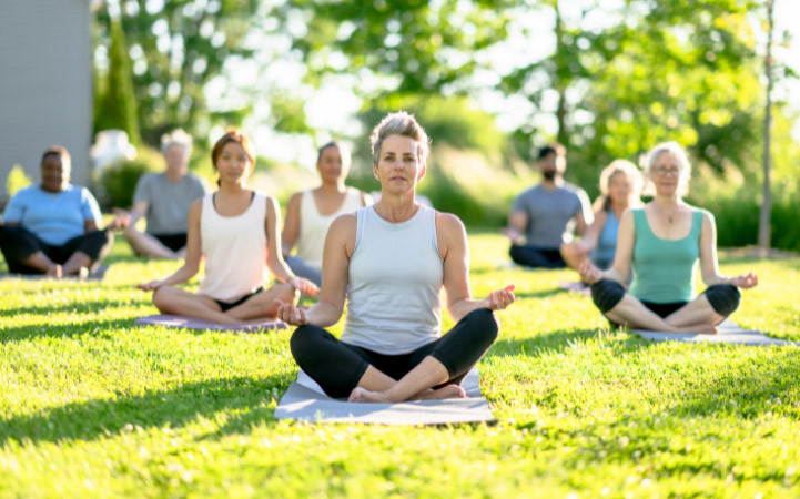 Peaceful garden area at the meditation center for outdoor practice